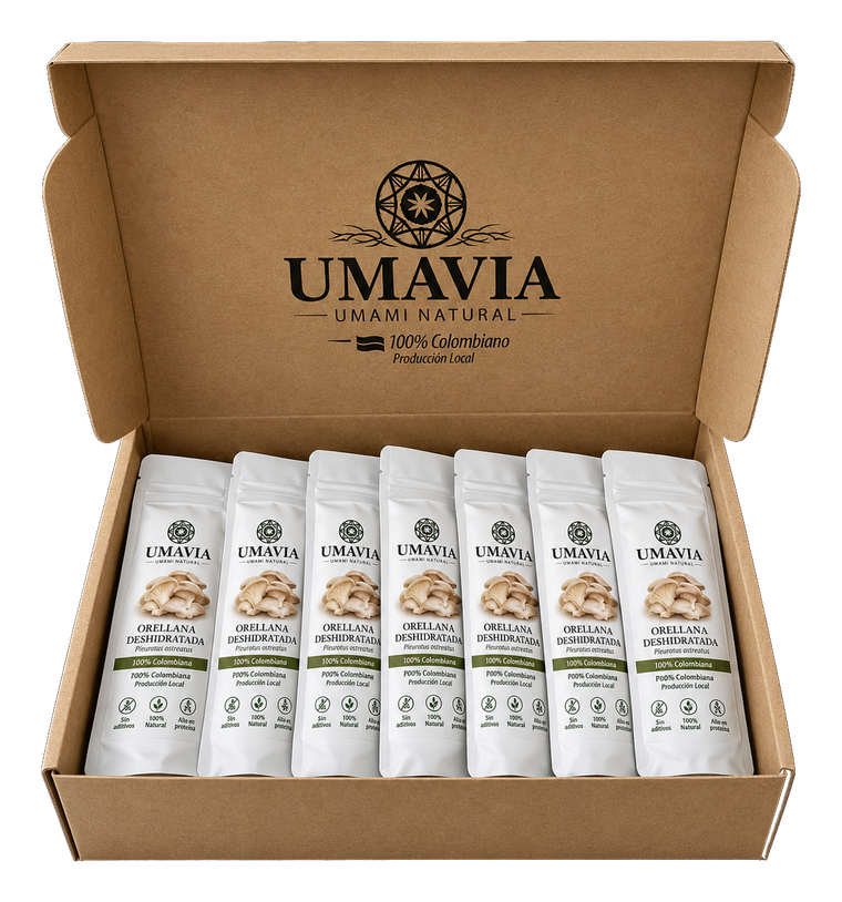 Caja UMAVIA Kit Orellana 7 días abierta con sus siete sobres de 24 gramos